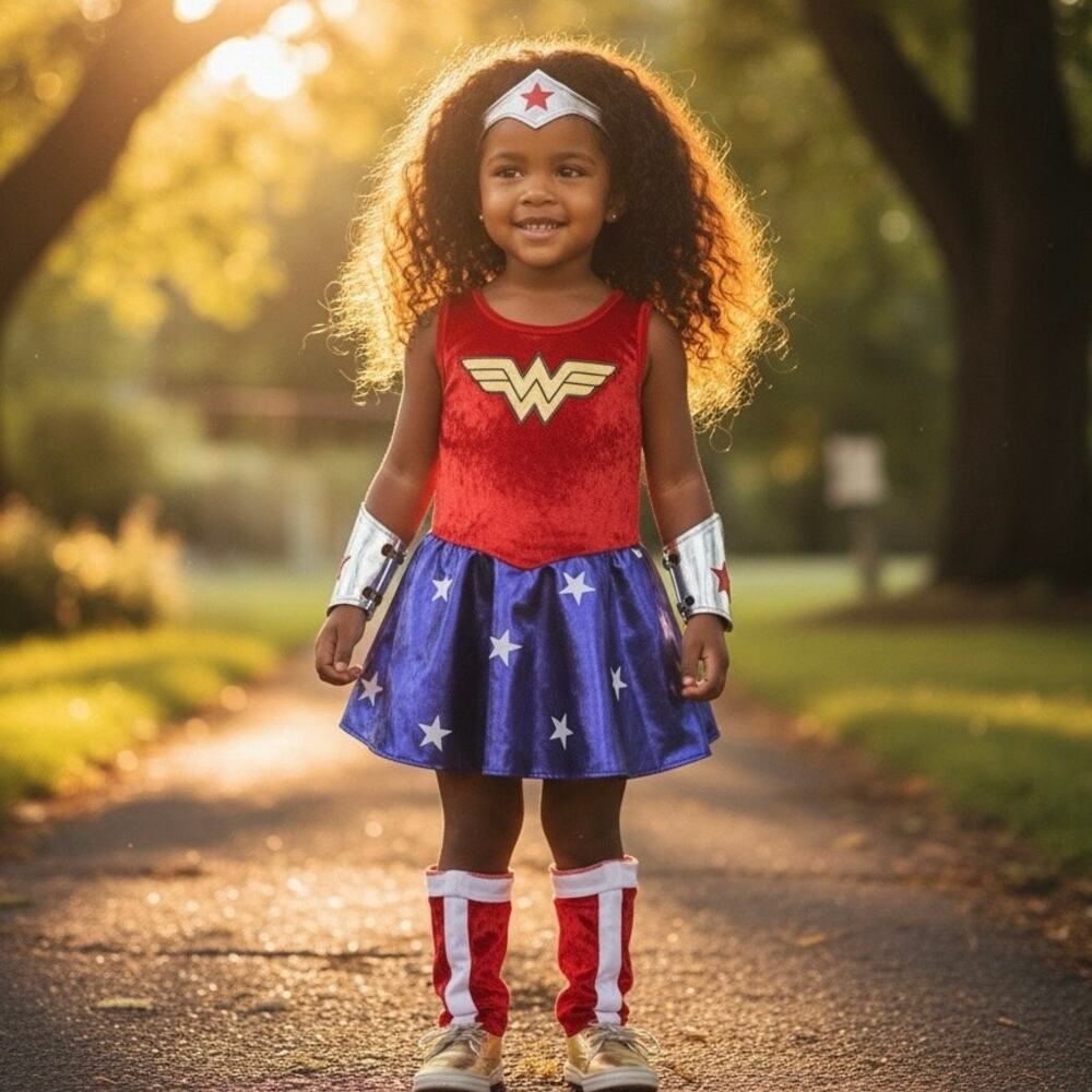 DC Comics Wonder Woman child's dress up costume dress and accessories 7/8 M